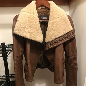 Badgley Mischka Shearling Trim Leather Jacket